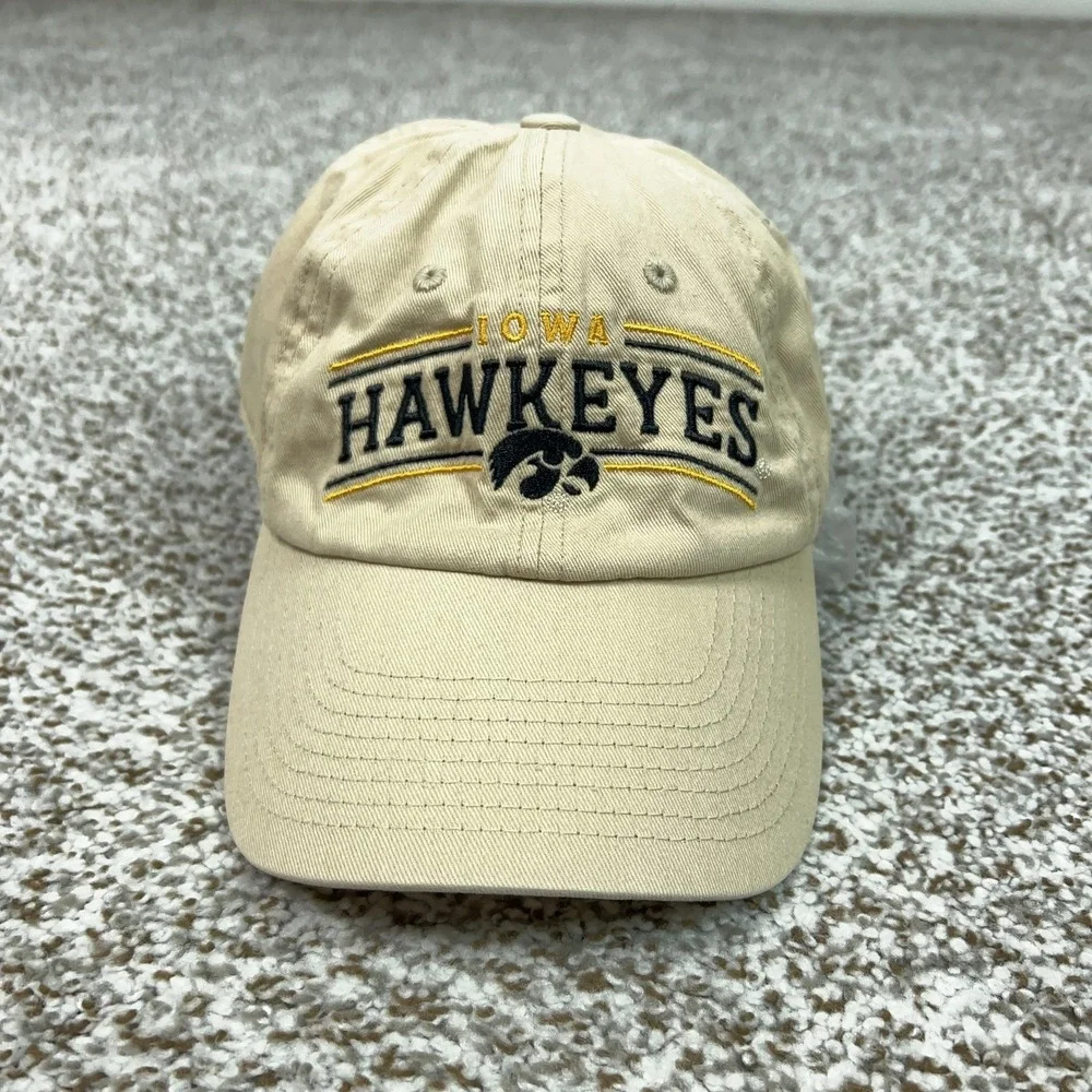 Iowa‎ Hawkeyes Hat Cap Strap Back Mens One Size Beige NCAA Football College Logo
